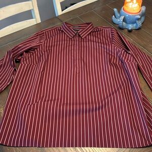 Lands End Button Up Tunic Blouse.  26W. Burgundy and white striped.